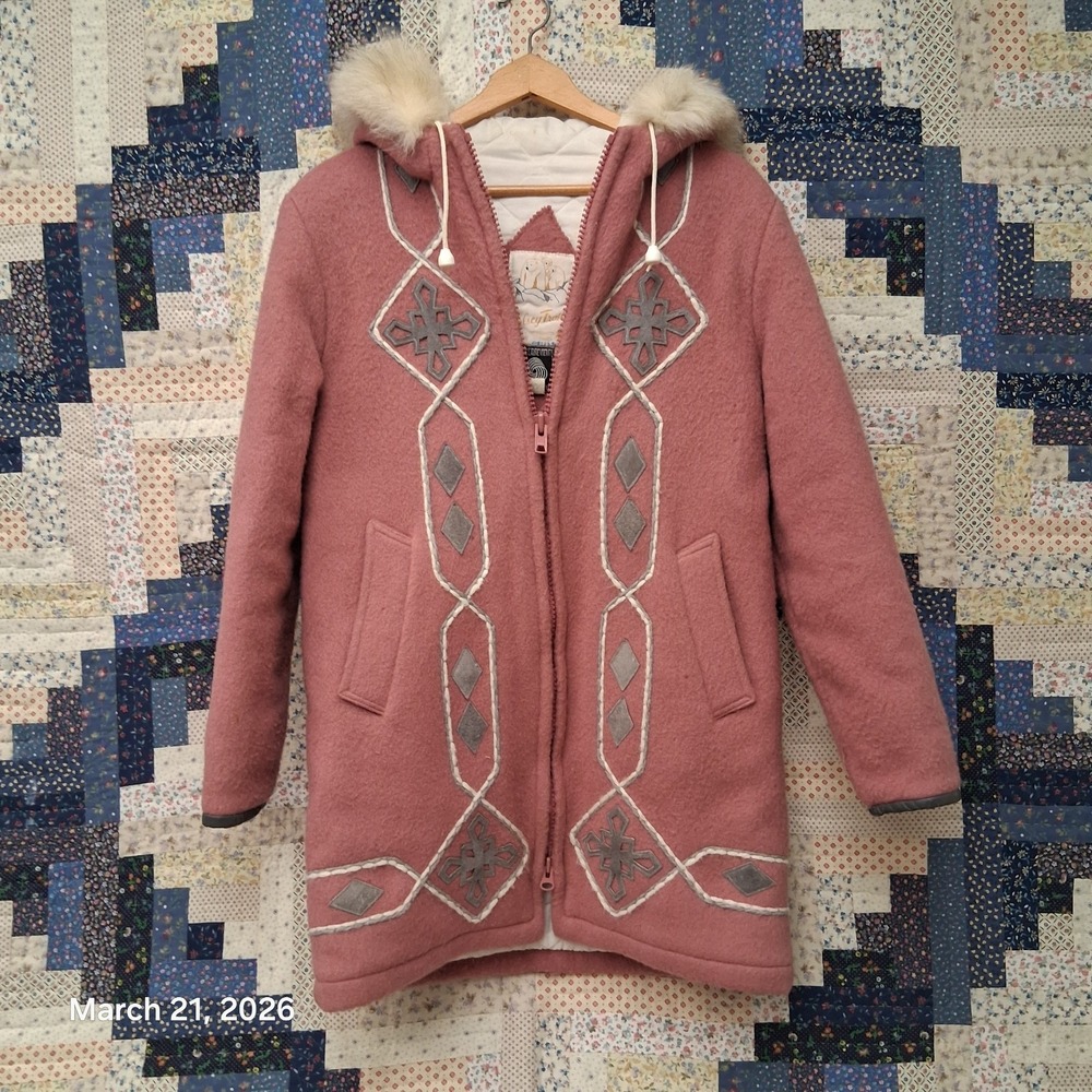 Vintage Kelsey Trail Pink Virgin Wool Parka Size 10 1960s 70s Hooded